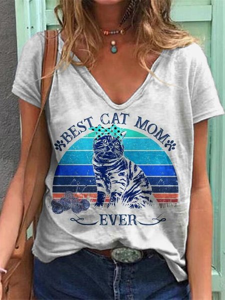 

V Neck Casual Short Sleeve T-Shirts, White, T-Shirts