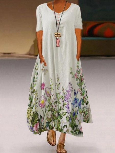 

Casual Crew Neck Dresses, White, Dresses