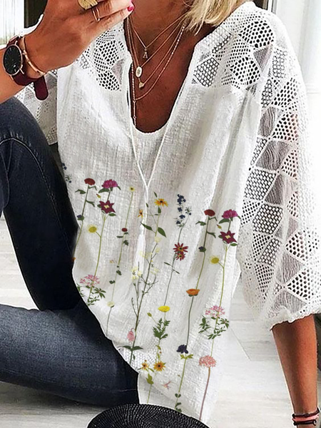 

Floreale Casuale Top, Bianco, Tops