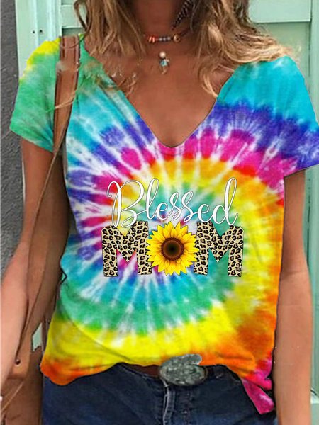 

Mother's Day Tie-Dye Short Sleeve T-shirt, Multicolor, T-Shirts