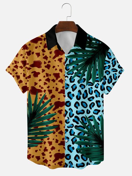 

Abstract Cotton-Blend Square Neck Shirts & Tops, Color4, Men's Floral shirt