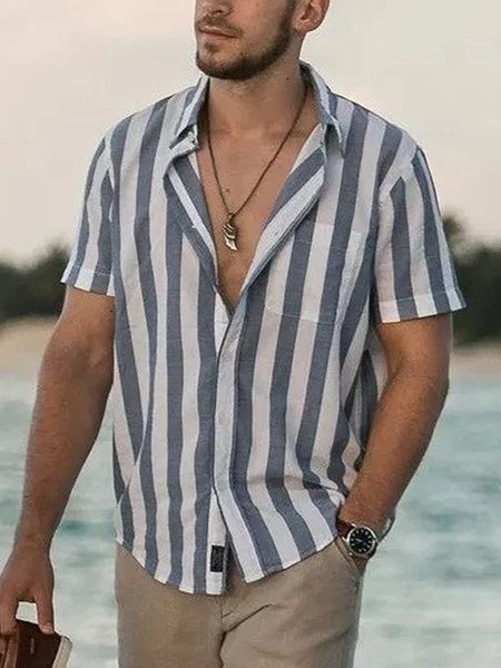 

Casual Cotton-Blend Shirts, Grey-blue, Short Sleeves Shirts