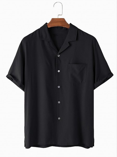 

Men's New Style Short Sleeve Casual Loose Shirt, Black, Shirts