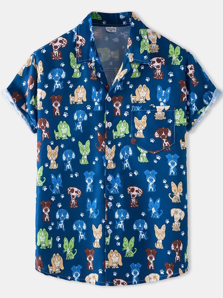 

Men's Cartoon Vintage Shirts, Blue, Short Sleeves Shirts