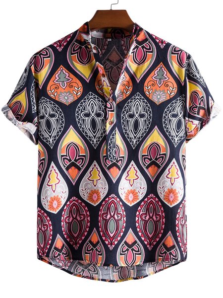 

Men's Tribal Linen Casual Shirts, Black, Short Sleeves Shirts