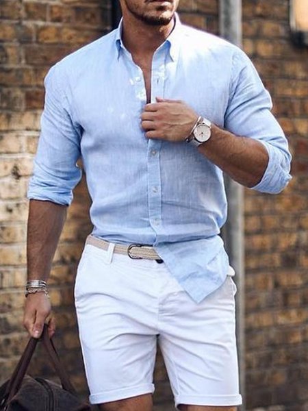 

Cotton-Blend Casual Shirts, Blue, Men's basic shirt