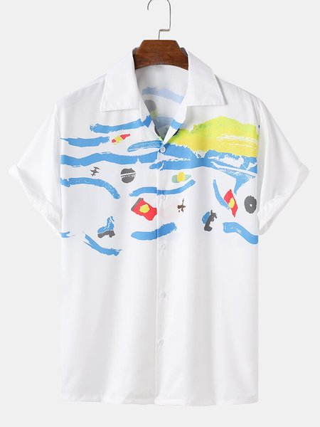 

Casual Shirt Collar Shirts & Tops, White, Short Sleeves Shirts