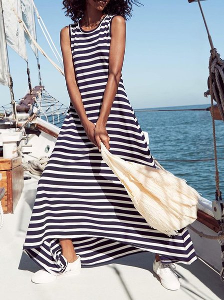 

senza maniche Girocollo Vacanza Abito, Nero bianco, Maxi Dresses