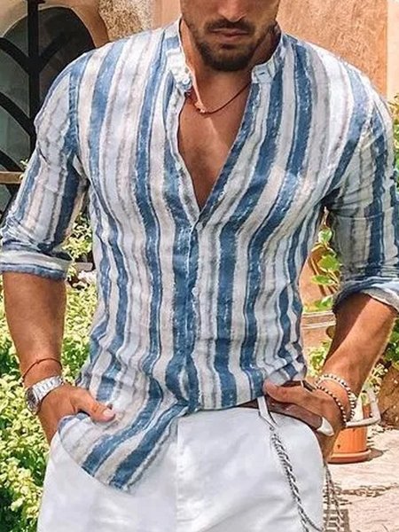 

Casual Long Sleeve Shirt, Blue, Men's basic shirt