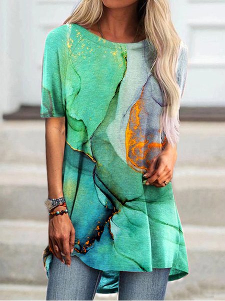 

Maniche Corte Casuale Girocollo Top, Verde, Blouses & Shirts