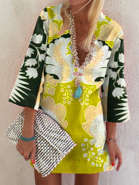 

Abito Ombre/Tintura a nodi Bohemian Scollo a V, Giallo, Dresses