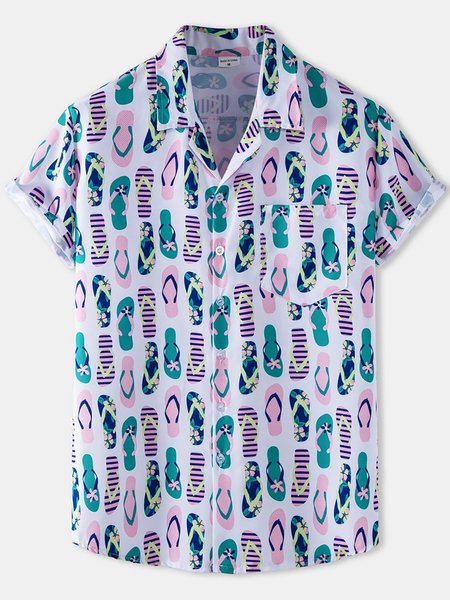 

Men's Shirt Collar Vintage Shirts, White, Short Sleeves Shirts