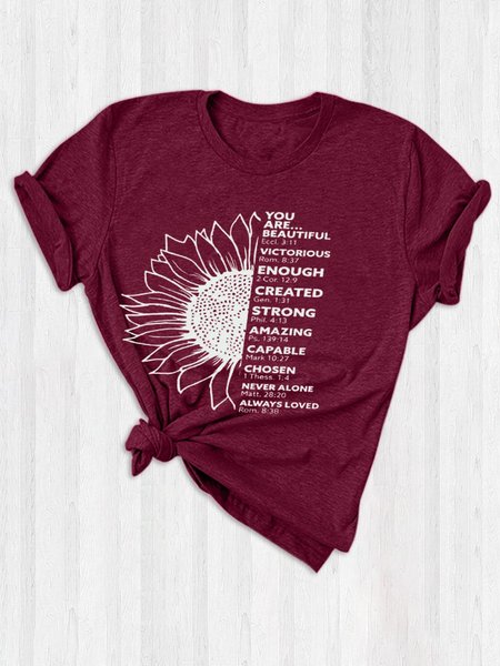 

Sunflower Inspiration Bible Verse Cotton-Blend Crew Neck Friend Matching Shirts, Burgundy, Sister T-shirts
