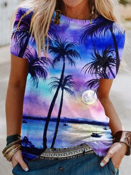 

Tropical Short Sleeve Shift Holiday T-shirt, As picture, Tees & T-shirts