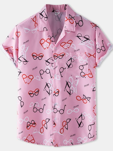 

Men's Shirt Collar Cartoon Vintage Shirts, Pink, Short Sleeves Shirts