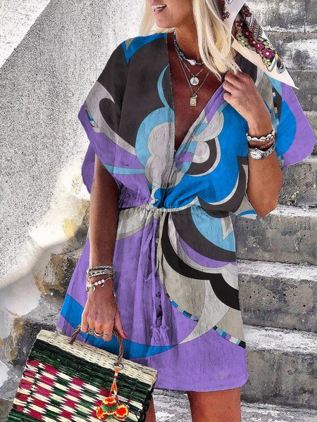 

Abito Dritto Vacanza Scollo a V Maniche Corte, Viola, Dresses