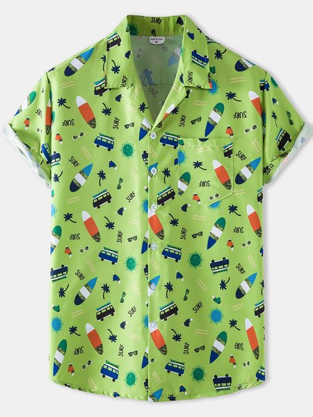 

Men's Printed Shirt Collar Vintage Shirts, Green, Short Sleeves Shirts