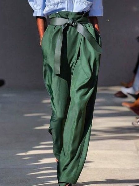 

Vintage Tinta unita taglia grande Tasche Casuale Pantaloni, Verde, Pants