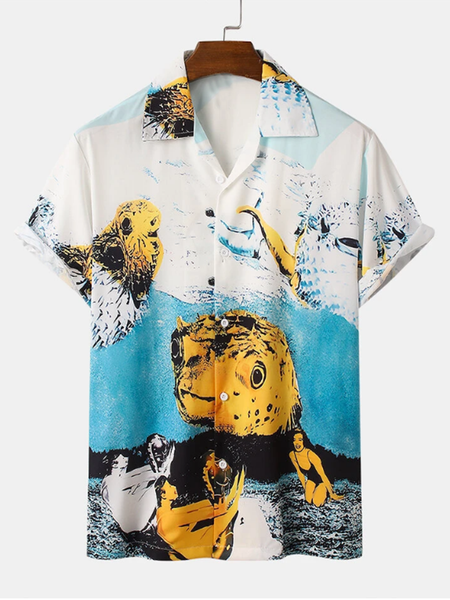 

Casual Geometric Shirts & Tops, Blue, Short Sleeves Shirts
