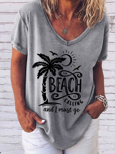 

Beach Is Calling And I Must Go Funny Tee, Gray, T-shirts