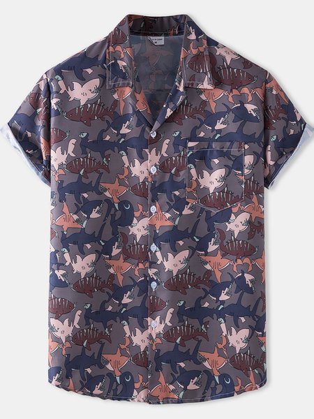 

Men's Cartoon Casual Printed Shirts, Purple, Short Sleeves Shirts