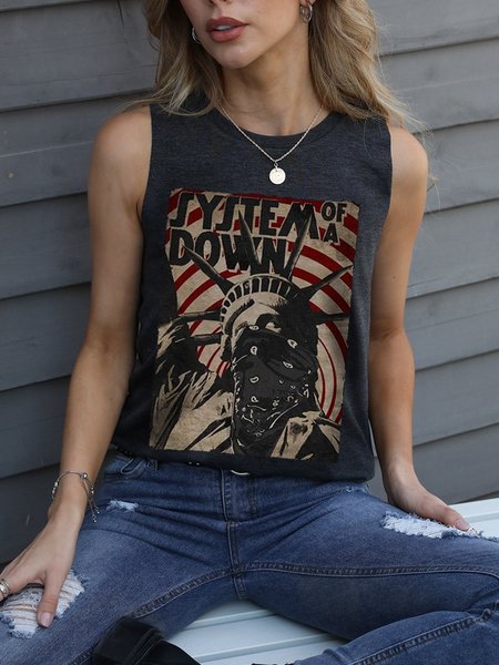 

System Of A Down Crew Neck Sleeveless Women Tanks & Camis, Black, Tank Tops