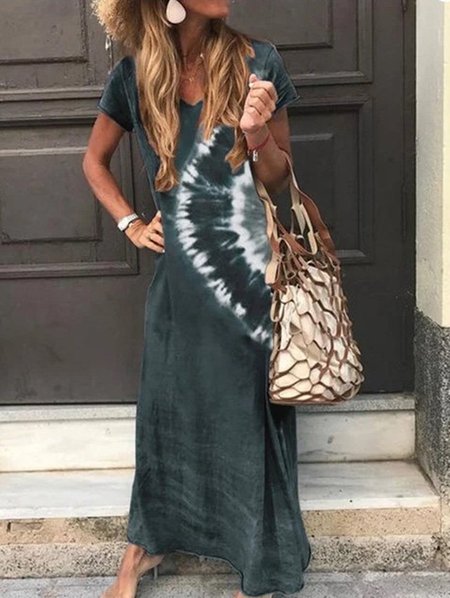 Abito Casuale di Misto Cotone, Darkgreen, Maxi Dresses