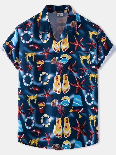 Men's Basic Beach Shirts, Blue, Short Sleeves Shirts