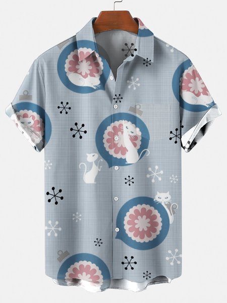 

Men's 50's New Style Sleeve Casual Loose Shirt, Blue, Short Sleeves Shirts