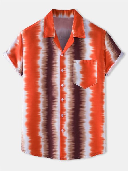 

2021 ethnic retro striped Hawaiian shirt, Red, Short Sleeves Shirts