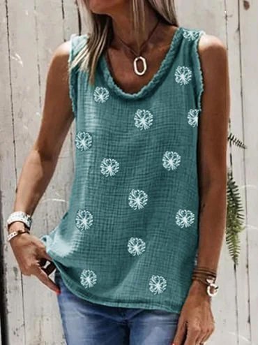 

Sleeveless Boho Shift Cotton Tops, Green, Tank Top