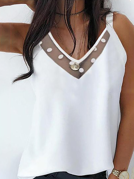 

Plus size Solid Casual Sleeveless Shirts & Tops, White, Tops