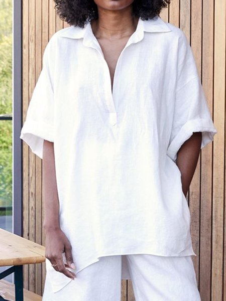 

Slit Casual Shift Half Sleeve Blouse, White, Shirts & Blouses