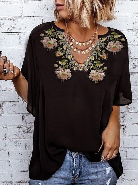 

Vintage Maniche Corte Top, Nero, Blouses & Shirts