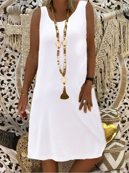 

Vintage Bohemian Semplice Di base Tinta unita Bretelline sottili A-line Abito, Bianco, Dresses