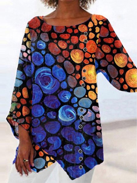 

Cotton-Blend 3/4 Sleeve Casual Tops, Multicolor, Long sleeve tops