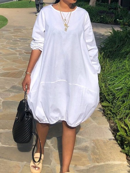 

Vacanza Girocollo Bozzolo Maniche Lunghe Gonna Casuale, Bianco, Dresses