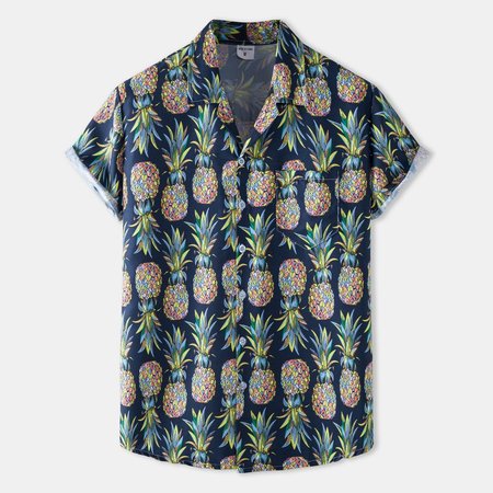 

2021 ethnic retro striped Hawaiian shirt, Black, Short Sleeves Shirts