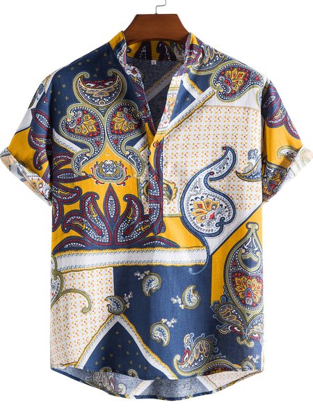 

Men's Printed Casual Shirt Collar Shirts, Yellow, Shirts