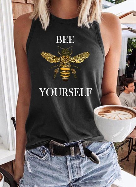 

Bee Yourself Tank Top Women Positive Saying Graphic Vest Top, Black, Tank Tops