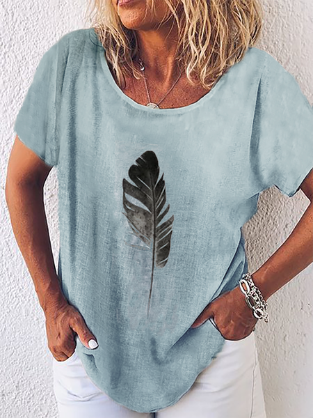 

Plus size Feather Printed Boho Shirts & Tops, Blue, Tops