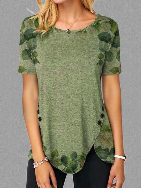 

Stampato Casuale Maniche Corte Camicie & Top, Verde, Tops