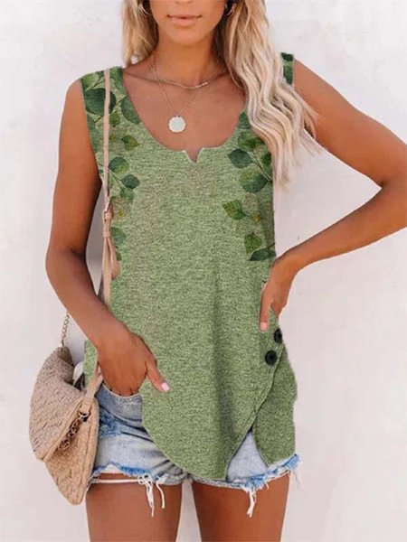 

Stampato Casuale Scollo a V Top, Verde, Tops