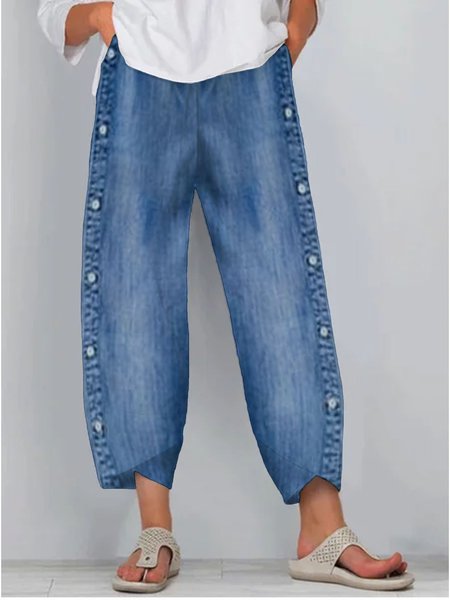 

Cotone Casuale Pantaloni, Blu, Bottoms