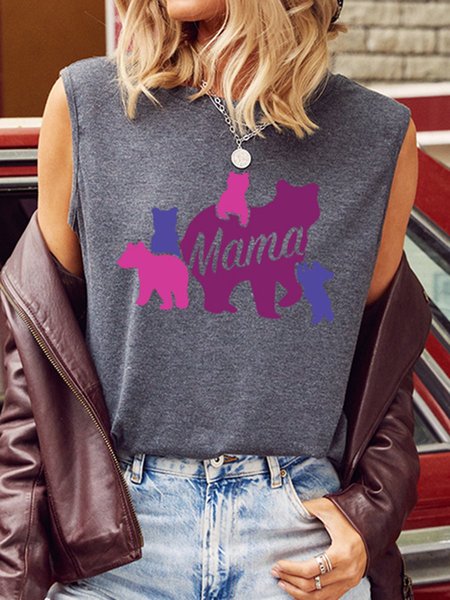 

Mother's Day MamaBear Crew Neck Graphic Top Vest, Gray, Tank Tops