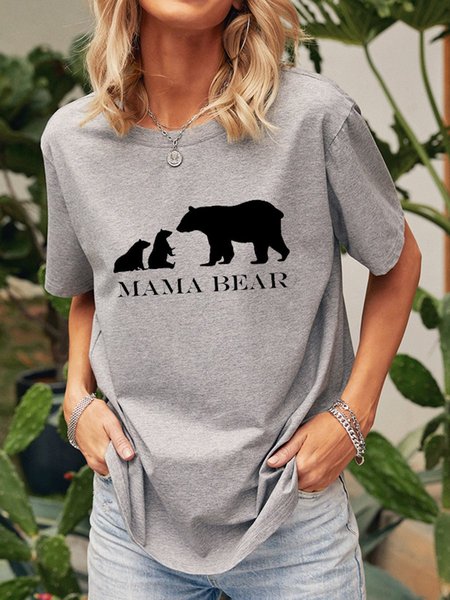 

Mother's Day Mama Bear Graphic Crew Neck Tee Top, Gray, T-shirts