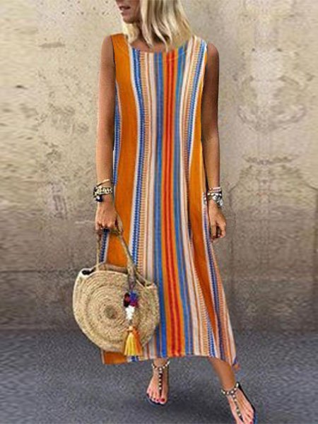 

Senza Maniche Girocollo Gonna Casuale, Striscia, Dresses
