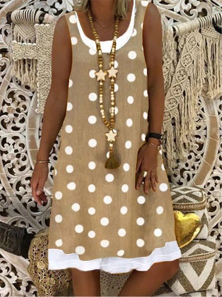 taglia grande Vintage Bohemian hippie A-line senza maniche Gonna Casuale, Cachi, Dresses
