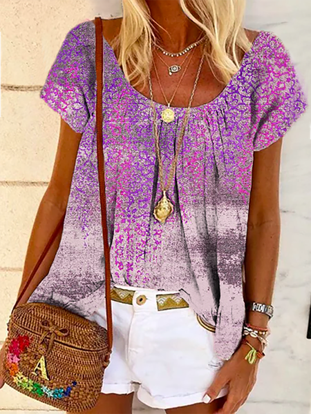 

Plus size Printed Short Sleeve Casual Tops, Purple, Blouses & Shirts