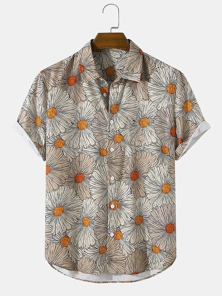 

Men's Shirt Collar Floral Printed Shirts, Yellow, Shirts